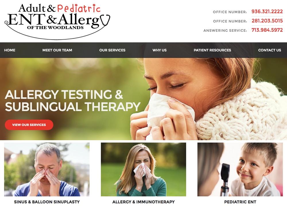 Adult & Pediatric Ear, Nose, Throat & Allergy of the Woodlands | Advice Media ENT Website Design Portfolio