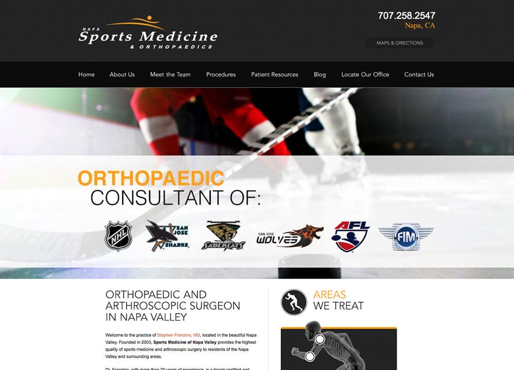 Sports Medicine of Napa Valley | | Advice Media Orthopedic Website Design Portfolio