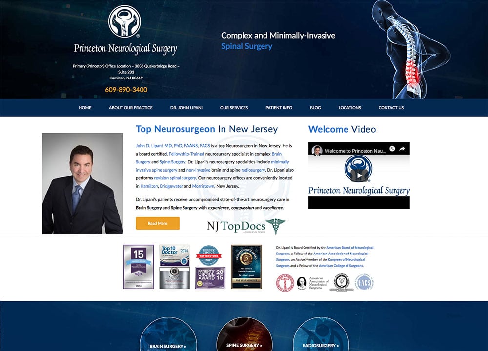 Princeton Neurological Surgery | Dr. Lipani | Advice Media Neurology Website Design Portfolio