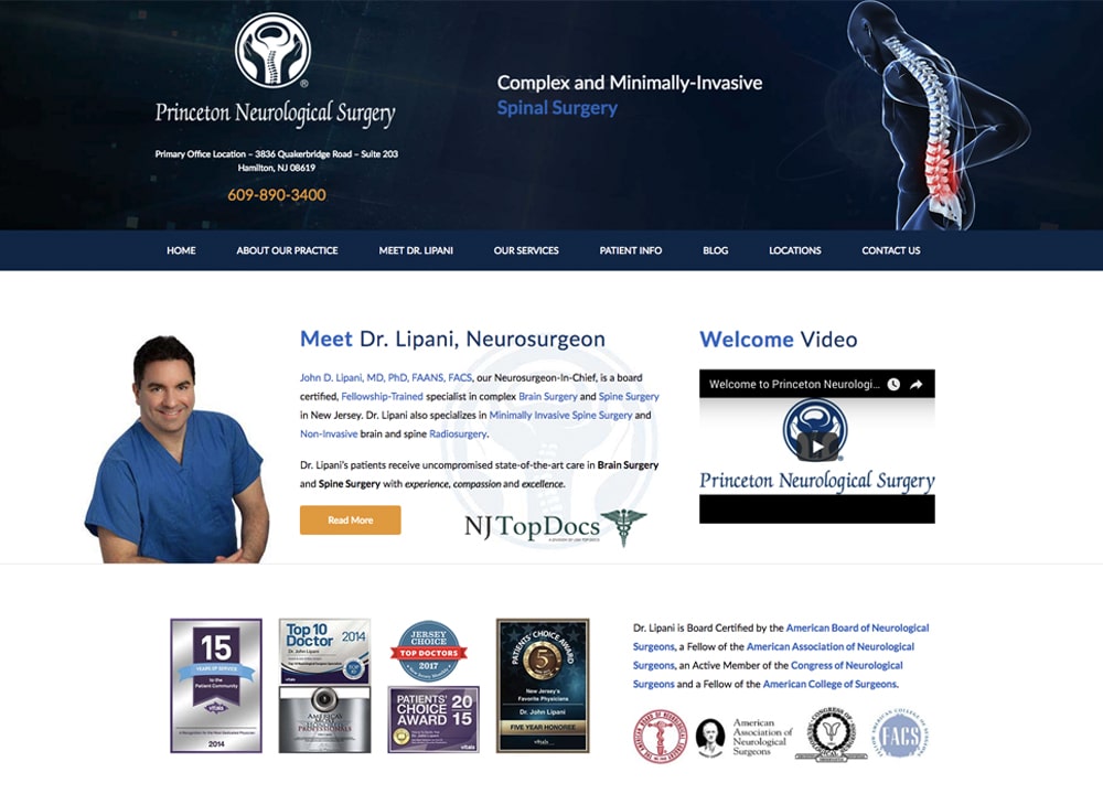 Princeton Neurological Surgery | Dr. Lipani | Advice Media Neurology Website Design Portfolio