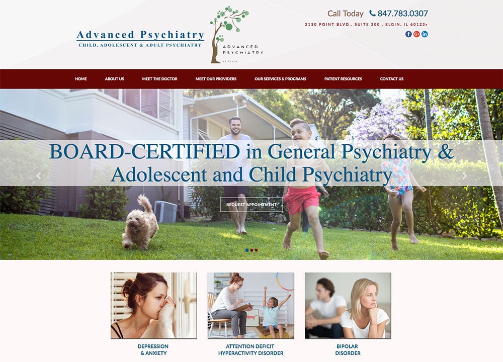Child, Adolescent & Adult Psychiatry | | Advice Media Psychiatry Website Design Portfolio