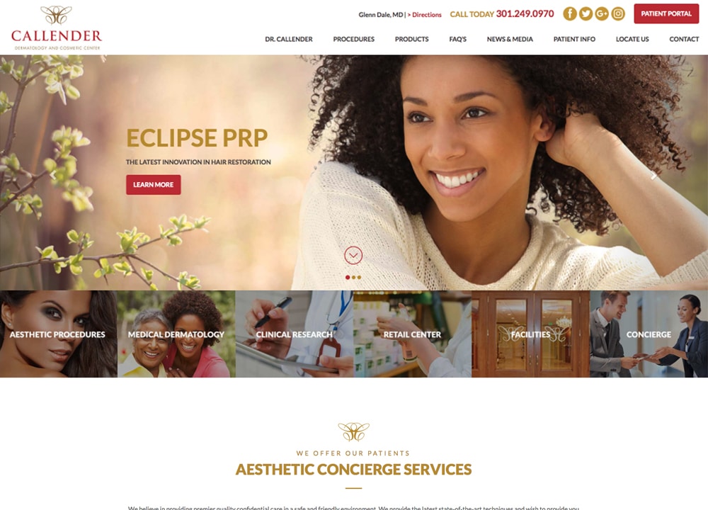 Callender Skin and Laser Center | Dr. Callender | Advice Media Dermatology Website Design Portfolio