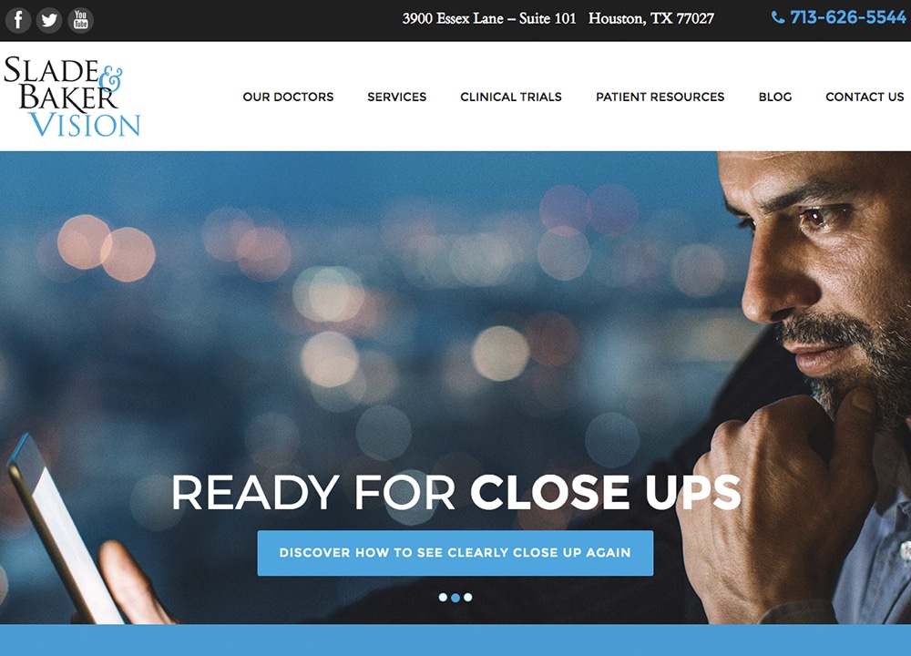 Slade & Baker Vision | Dr. Stephen Slader | Advice Media Ophthalmology Website Design Portfolio