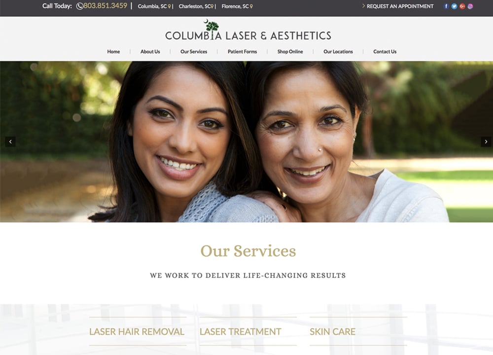 COLUMBIA LASER AND AESTHETIC | | Advice Media Dermatology Website Design Portfolio
