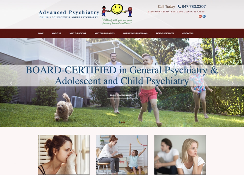 Child, Adolescent & Adult Psychiatry | | Advice Media Psychiatry Website Design Portfolio