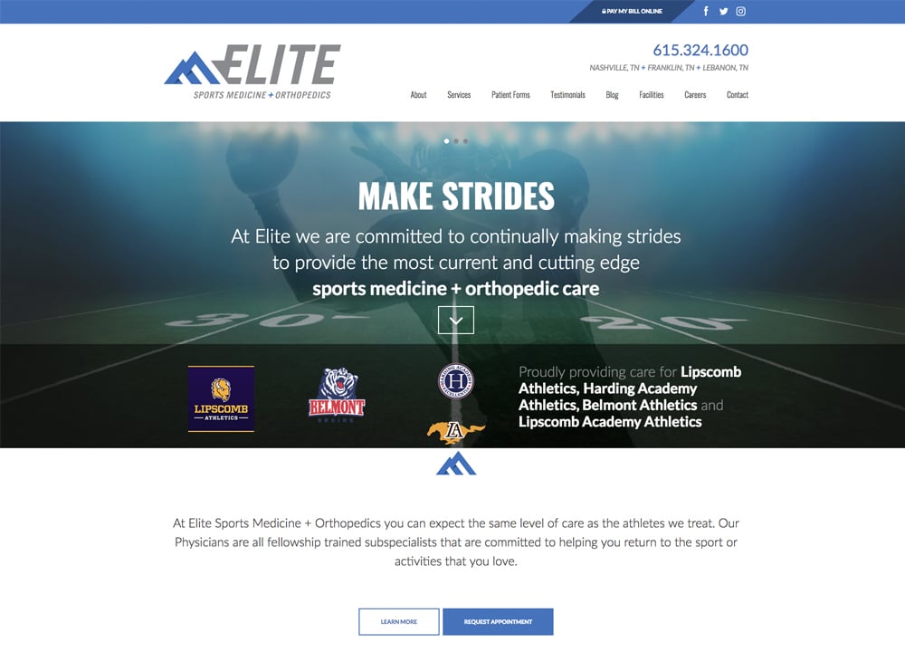 Elite Sports Medicine and Orthopedics | | Advice Media Orthopedic Website Design Portfolio