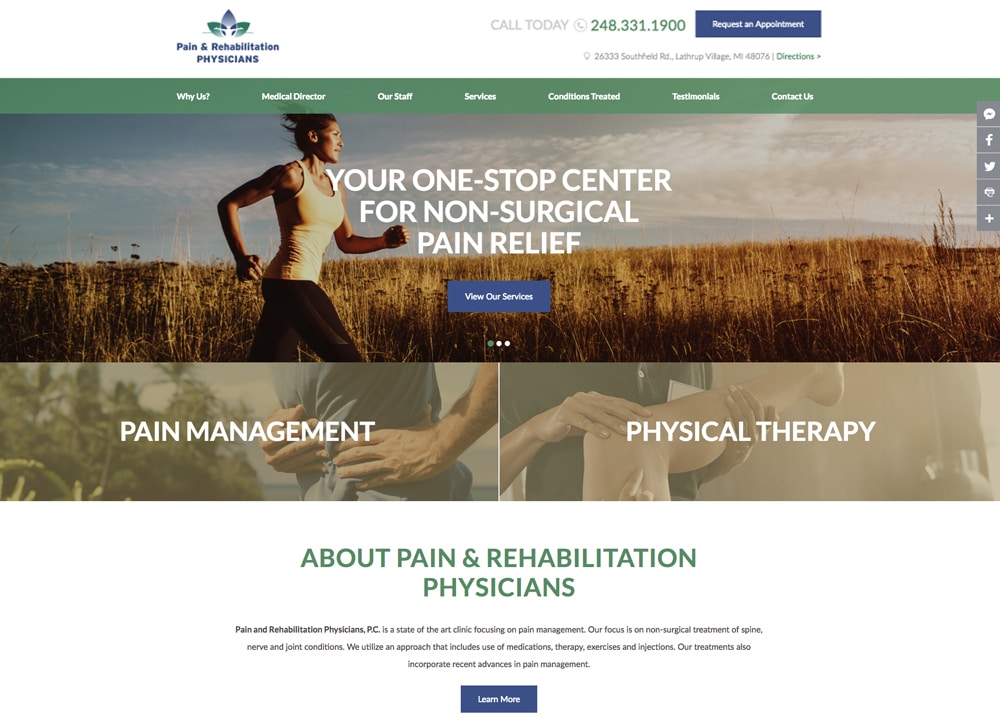 Pain and Rehabilitation Physicians, PC | | Advice Media Pain Management Website Design Portfolio