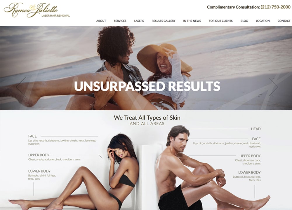 Romeo & Juliette Laser Hair Removal | | Advice Media Dermatology Website Design Portfolio