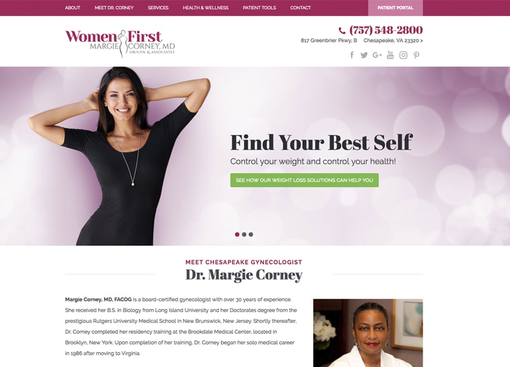 Women First | Dr. Margie Corney | Advice Media Urogyn Website Design Portfolio