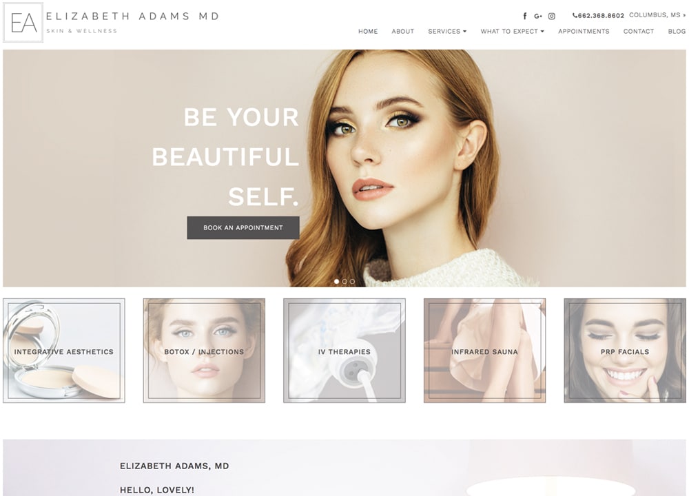 Elizabeth Adams MD | | Advice Media Aesthetics Website Design Portfolio